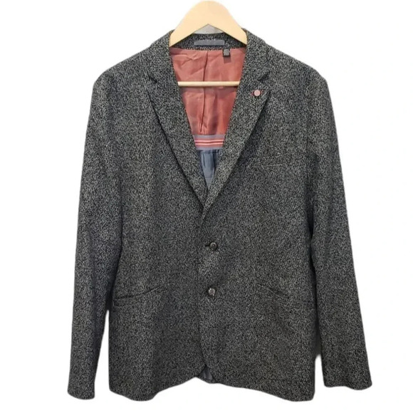 Ted Baker Gray Snipes Semi Plain Wool Blend Two Button Blazer XL - Picture 1 of 5